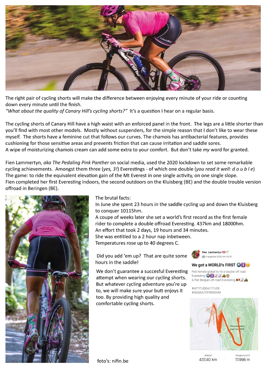 Fien Lammertyn Everesting Canary Hill cycling shorts