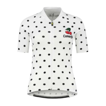 Canary Hill Chérie women's cycle jersey in a timeless B/W polkadot 