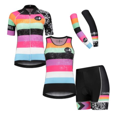 Canary Hill Rainbow Full Combo fietstrui koersbroek mouwloze fietstop voor dames