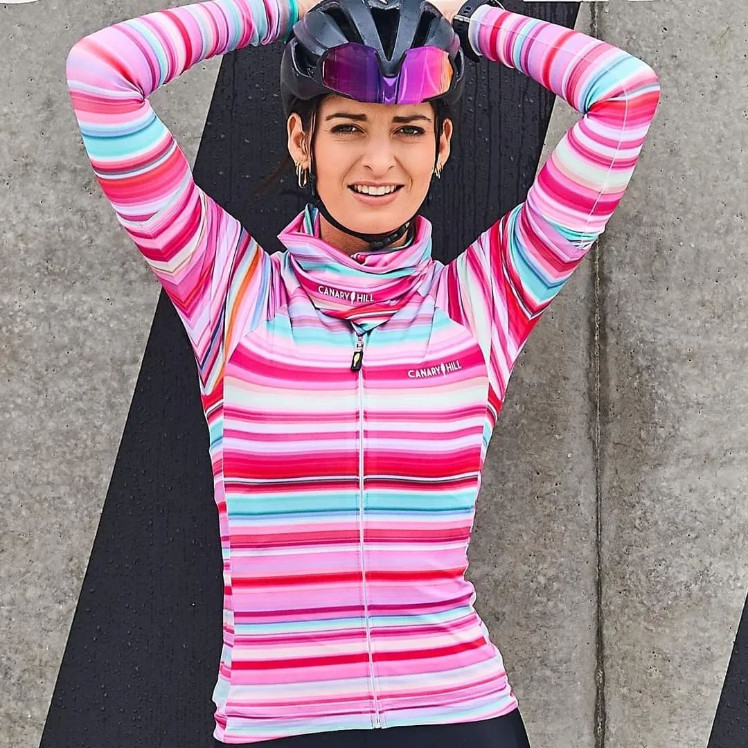 Earn your stripes this summer.
Sunset is our latest design, a pattern of fluid lines in vibrant colours.  Ideal for a sunny ride.  Or at least to make every ride sunny.  Get your cycling jersey with matching armwarmers and pair with the sleeveless top, sportsbra and matching bandido.  Made of soft lycra with a feminine cut, as usual. 
.
#cycling #cyclingfashion #womenscycling #cyclinglife #cyclinglove #bikelife #bikelove #ridelikeagirl #cyclelikeagirl #girlsonbikes #womenridebikes #fromwhereiride #lifebehindbars #womenskit #kitspiration #cyclingkit #cyclingjersey #bikegear #newkitday #ikkoopbelgisch #addsomeglamour #canaryhill 
.
Strikes a pose: @laure_verbeke 
📸: @jerryspringer456
